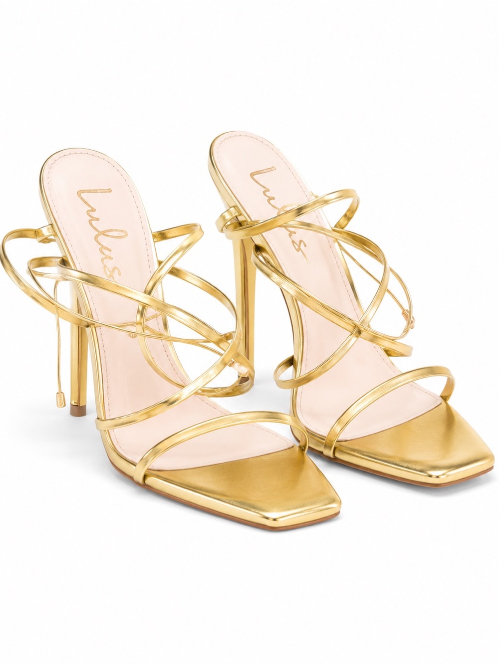 Lulu's Metallic Gold Strappy High Heel Sandals